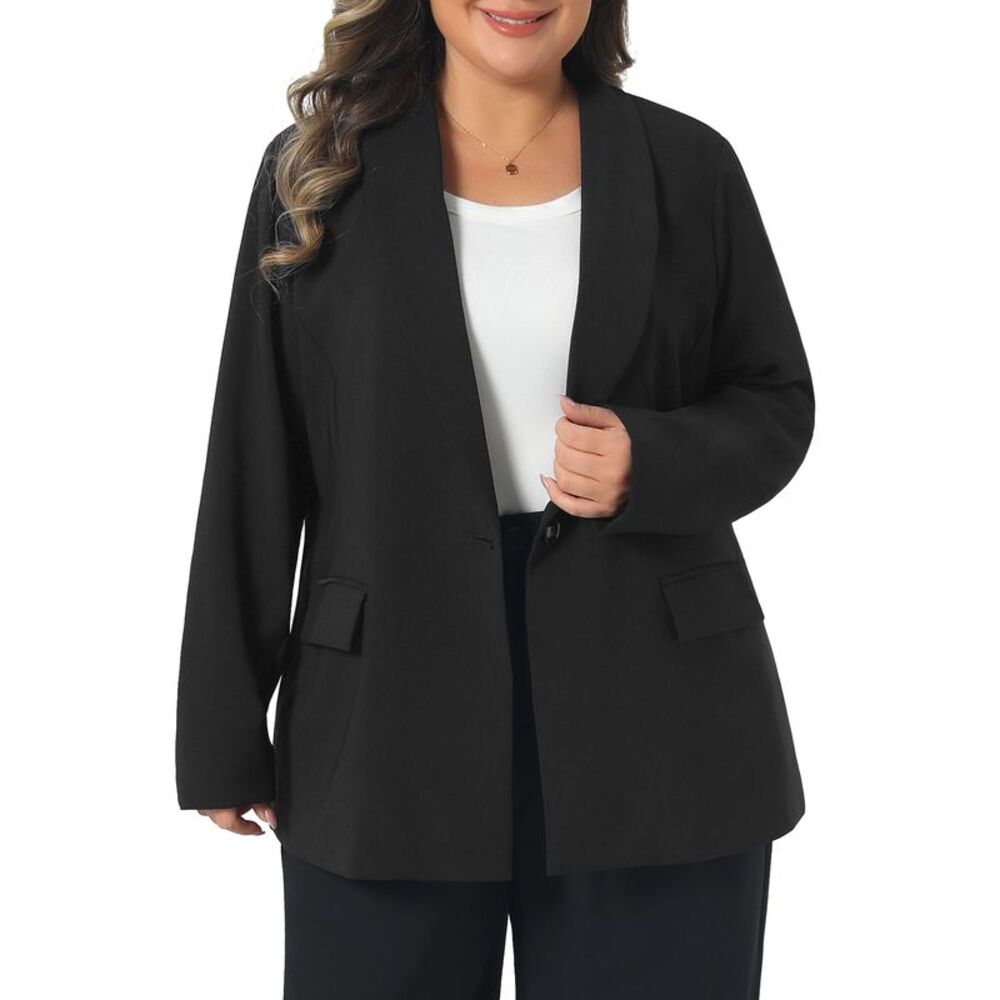 Women Plus Size Lapel Button Work Business Jacket Blazers Black